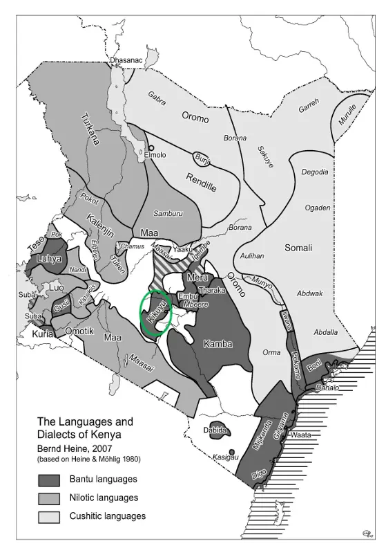 ���������Ե�ͼ���������Kikuyu����ɫԲȦ����ĵط������ڰ�ͼ�Bantu Languages��